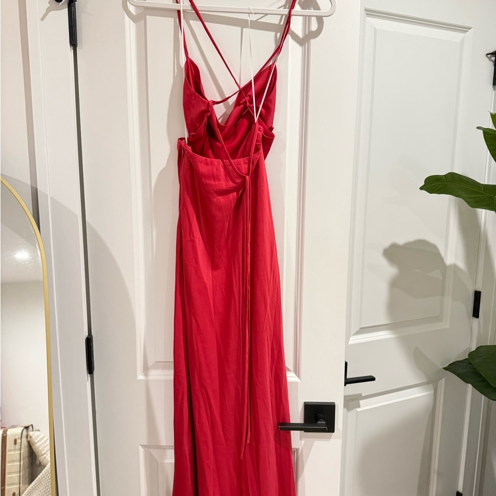 Red Sleeveless Plunge Maxi Gown